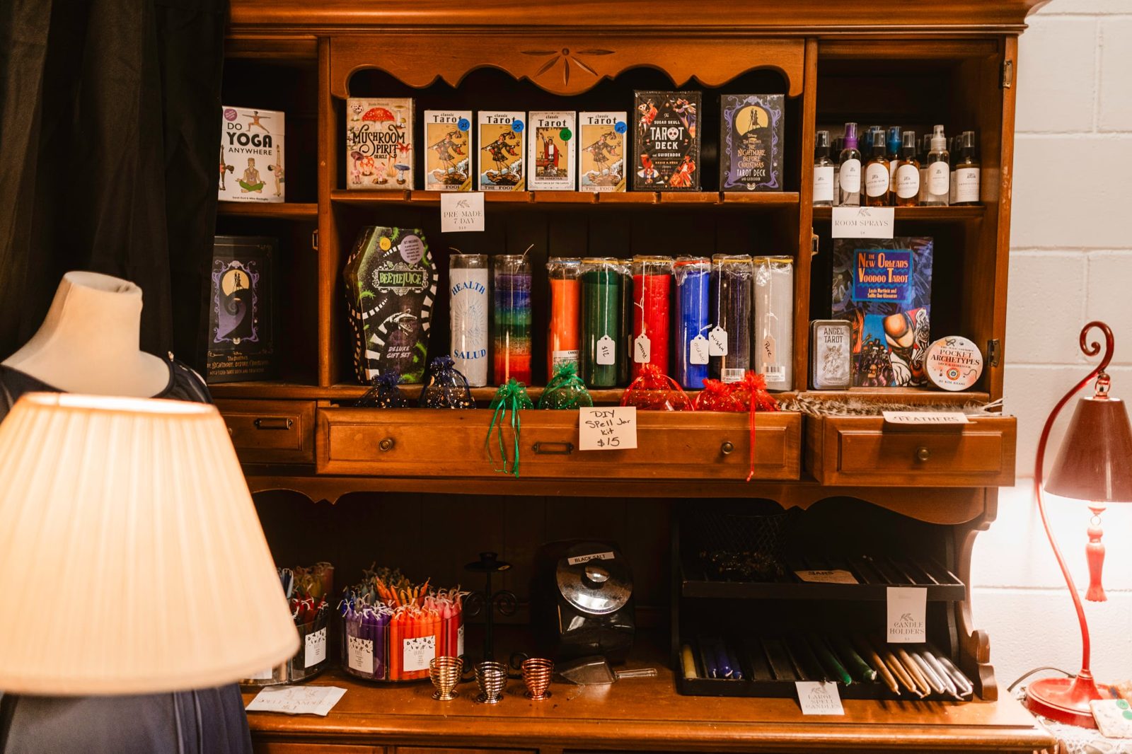 A restored antique cabinet filled with curiosities