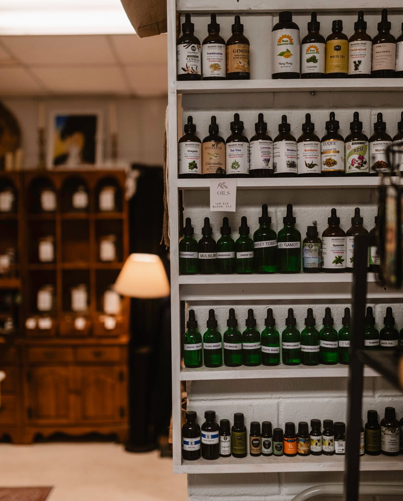 Shelves of tinctures and essential oils
